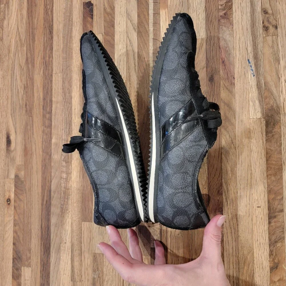 COACH Signature IVY Leather Trainer Black Sneakers Laced Shoes